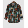 Men's Vintage Ethnic Geometric Print Colorblock Long Sleeves Turn Down Collar Vacation Shirt